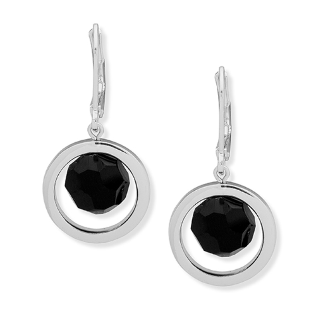Nine West Silver-Tone Jet Orbital Drop Earrings 15$